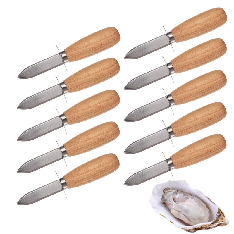 DOMG 10Pcs Oyster Clam Shucking Knife Opener with Wooden Handle - Image 1